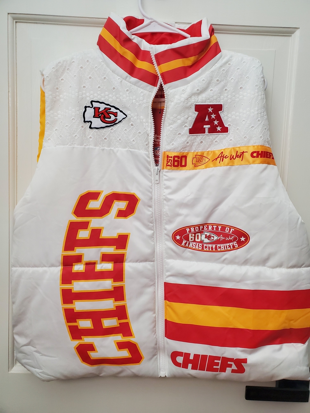 NFL Kansas City Chiefs White Red Yellow Puffer Vest